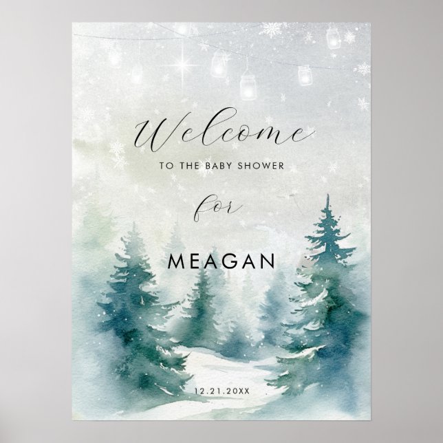 Poster Baby shower de vacances pour les arbres d'hiver si (Devant)