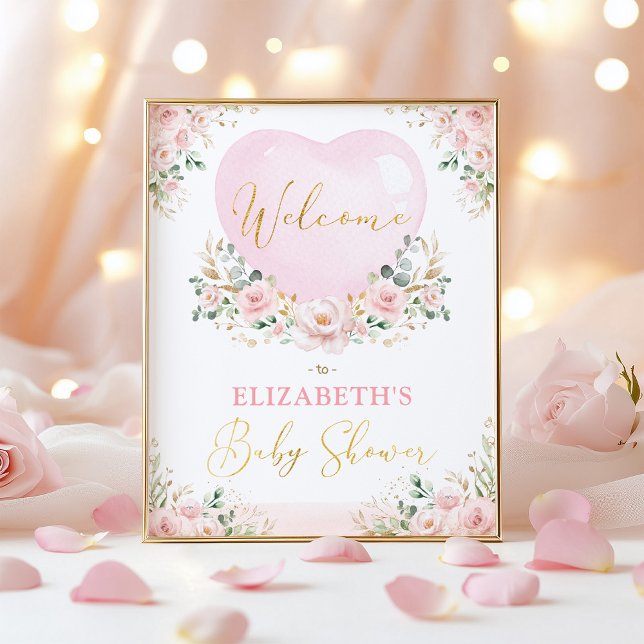 Poster Baby shower de Valentines florale rose pâle Bienve (Créateur téléchargé)