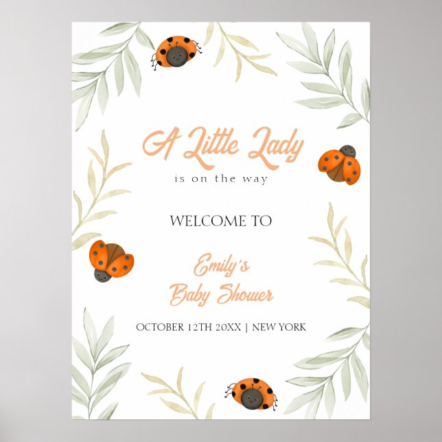 Poster Baby shower de verdure de Ladybug de l'automne (Devant)