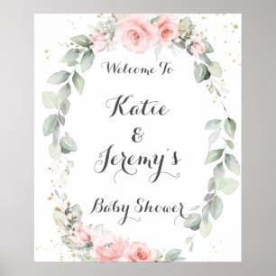 Poster Baby shower de verdure rose doux Bienvenue