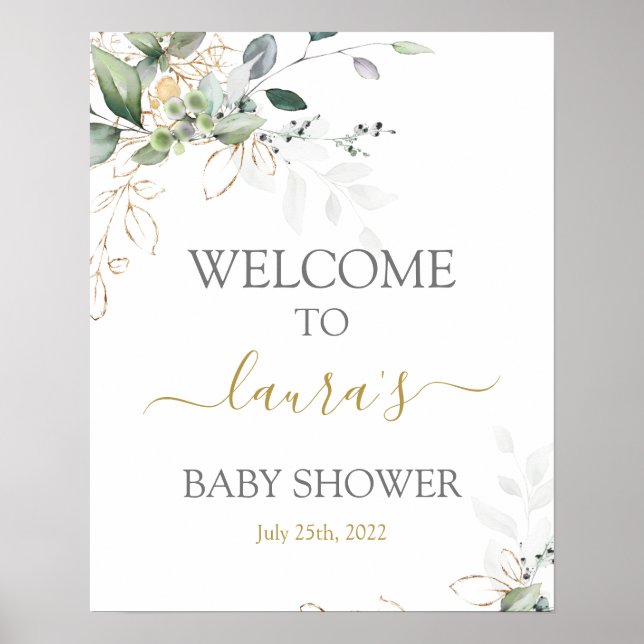 Poster Baby shower de verdure simple Panneau de bienvenue (Devant)