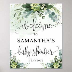 Poster Baby shower de verdure succulent signe de bienvenu