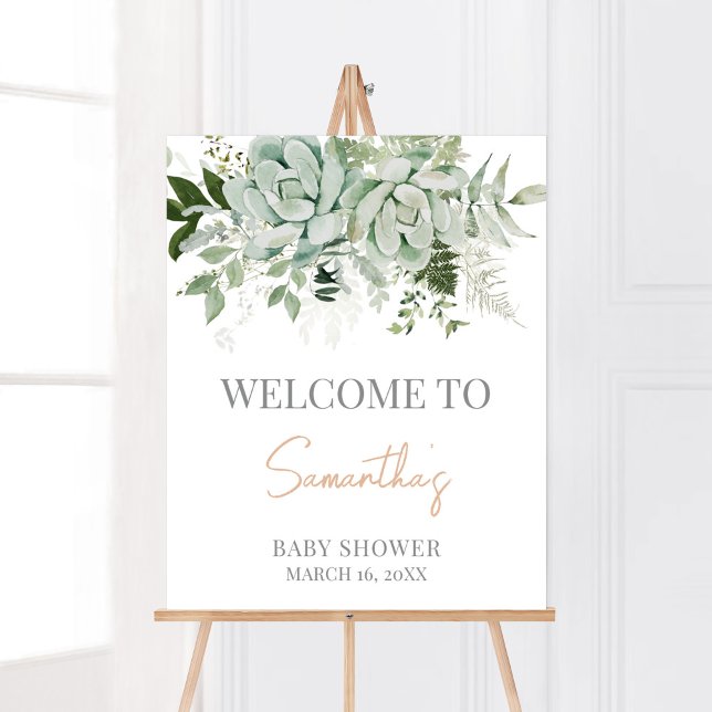 Poster Baby shower de verdure Succulents Accueil (Succulent Gender Neutral Baby Shower Welcome Sign)
