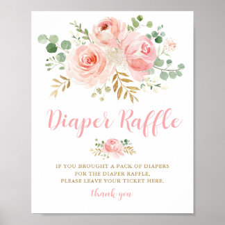 Poster Baby shower Déchets Signe, Flore Rose Bleu