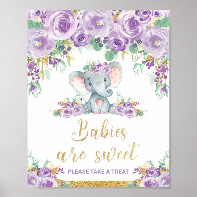 Poster Baby shower d'éléphant floral Les bébés sont doux  (Devant)