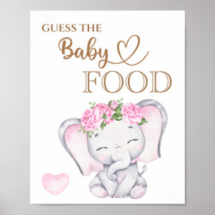 Poster Baby shower d'éléphant rose Guess the Baby Food