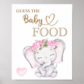 Poster Baby shower d'éléphant rose Guess the Baby Food