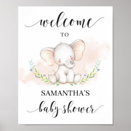 Poster Baby shower d'éléphant rose signe de bienvenue 8x1