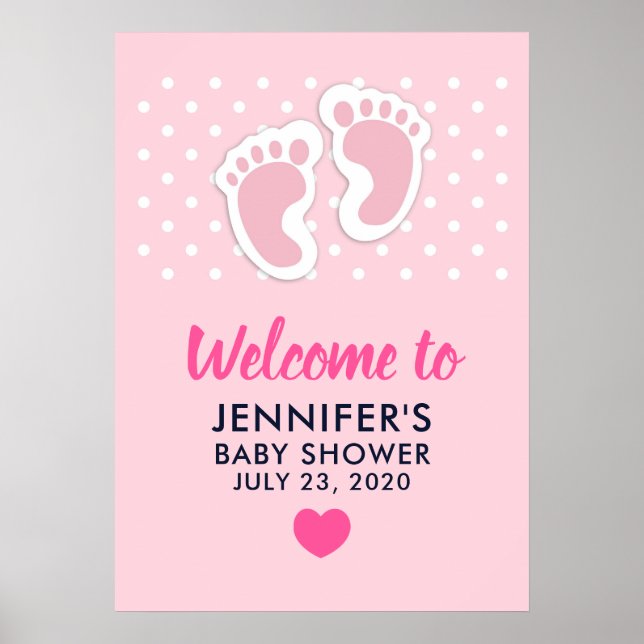 Poster Baby shower d'empreintes de filles mignonnes roses (Devant)