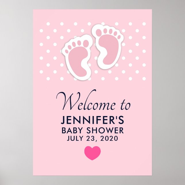 Poster Baby shower d'empreintes de filles mignonnes roses (Devant)