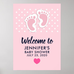 Poster Baby shower d'empreintes de filles mignonnes roses
