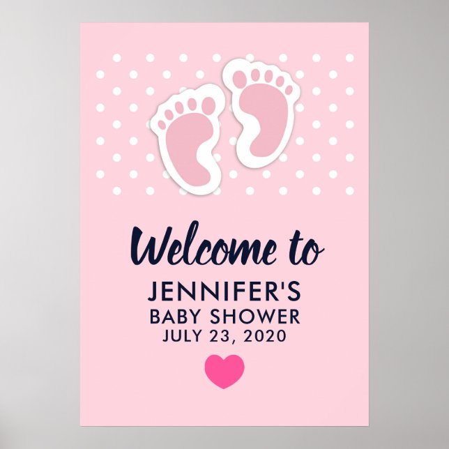 Poster Baby shower d'empreintes de filles mignonnes roses (Devant)