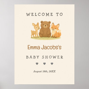 Poster Baby shower des animaux de bois Bienvenue