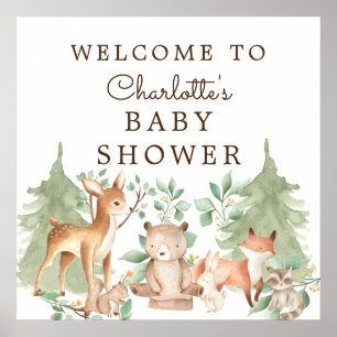 Poster Baby shower des animaux de bois Bienvenue