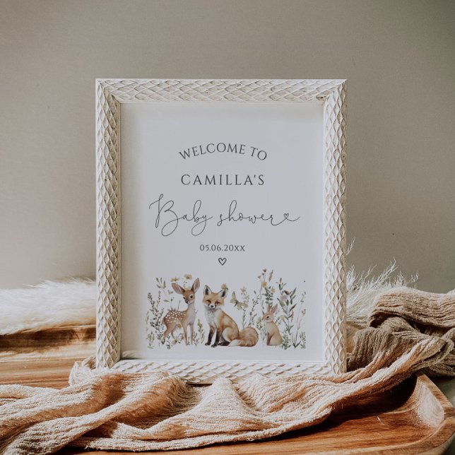 Poster Baby shower des animaux de bois Bienvenue (Créateur téléchargé)