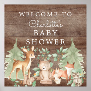 Poster Baby shower des animaux de bois Bienvenue