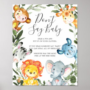 Poster Baby shower des animaux de la jungle ne pas dire s