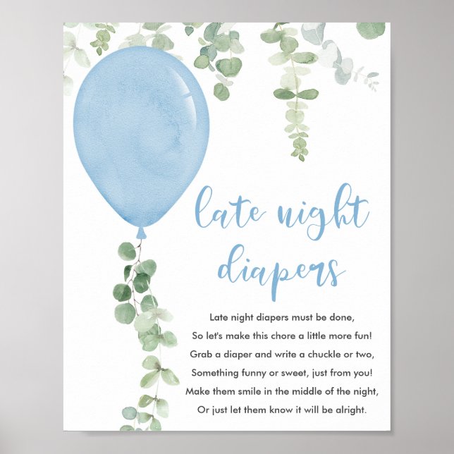Poster Baby shower des ballons bleus sur les couches tard (Devant)