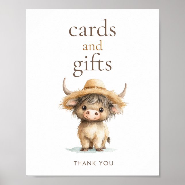 Poster Baby shower des cartes et cadeaux de vache Highlan (Devant)