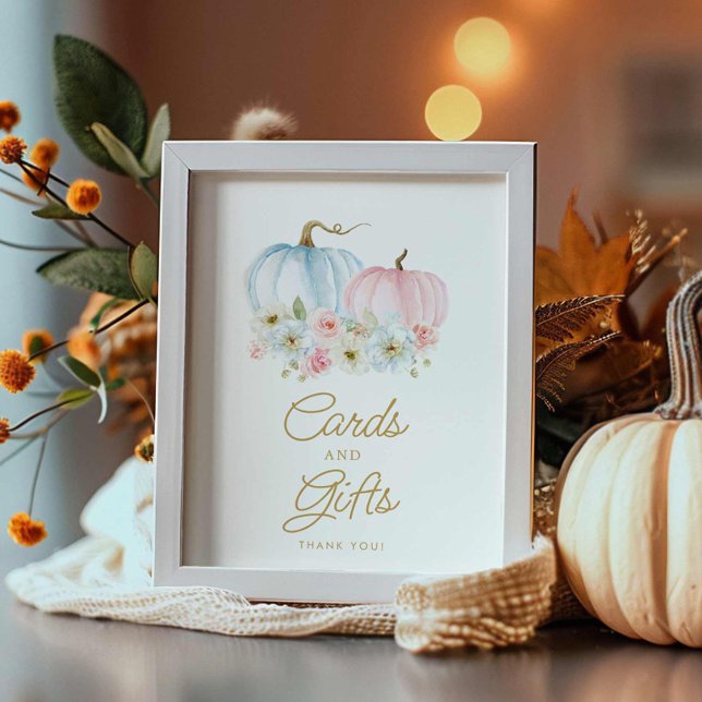 Poster Baby shower des cartes et des cadeaux pour les fem (Gender Reveal Fall Cards and gifts Sign)