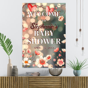 Poster Baby shower des Coeurs et Fleurs de rêve Bienvenue