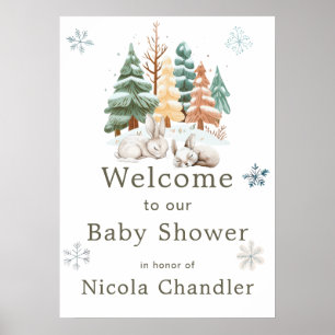 Poster Baby shower des lapins d'hiver