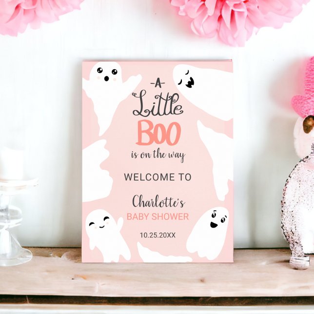 Poster Baby shower des petits fantômes d'Halloween rose (Pink Halloween little boo ghosts baby shower Poster)