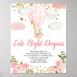 Poster Baby shower des plongeurs nocturnes à montgolfière