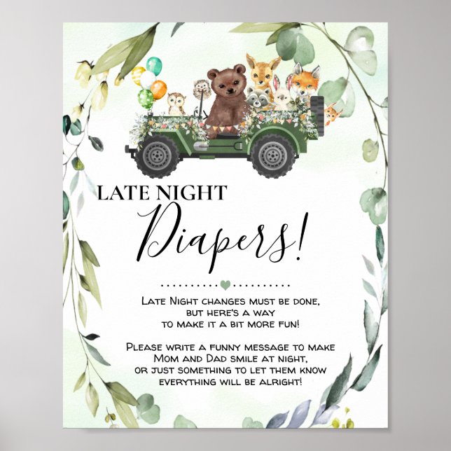 Poster Baby shower des plongeurs nocturnes des animaux de (Devant)