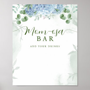 Poster Baby shower des signes bleu hydrangea Mom-osa