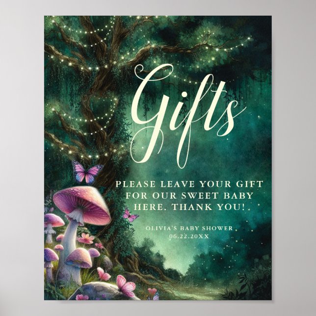 Poster Baby shower des signes Cadeaux de champignons de f (Devant)