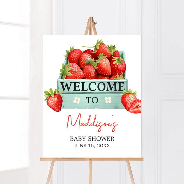 Poster Baby shower d'été aux fraises Bienvenue (Berry Sweet Baby Shower Welcome Sign)
