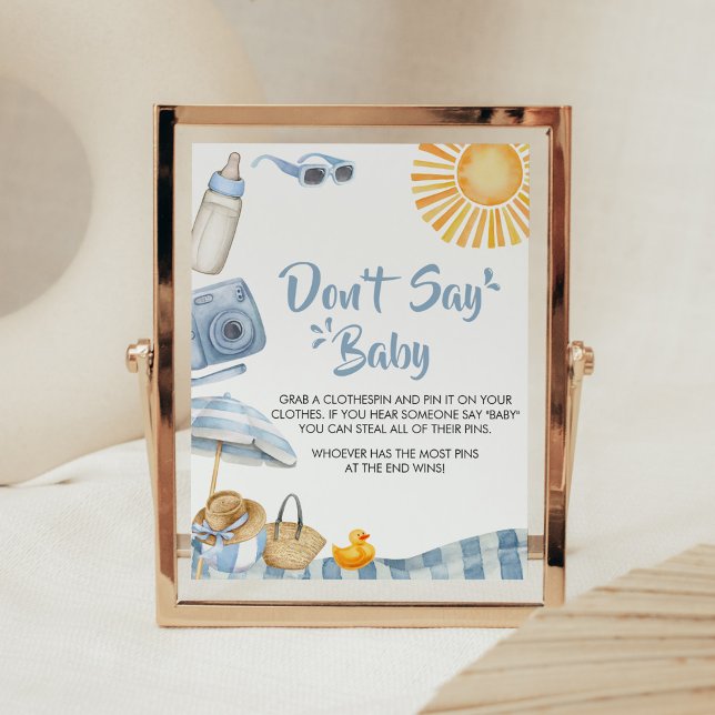 Poster Baby shower d'été de Blue Beach Ne pas dire bébé (Boy Splish Splash Baby Shower Don't Say Baby Sign)
