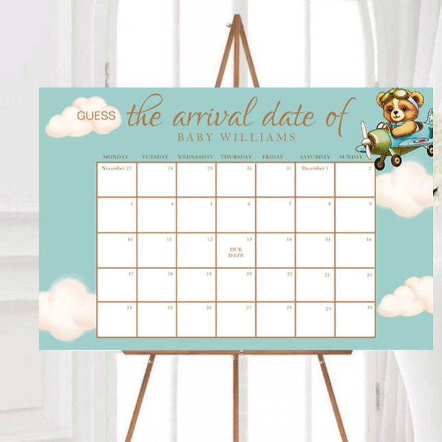 Poster Baby shower Devinez L'Affiche Calendrier Date D'Éc (Baby Shower Guess The Due Date Calendar Poster)
