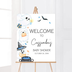 Poster Baby shower d'Halloween Blue Little Boo Bienvenue