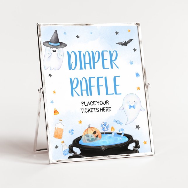 Poster Baby shower d'Halloween Boo-y Raffle de couche (Blue Oh Sheet Baby Shower Diaper Raffle Sign)