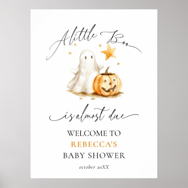 Poster Baby shower d'Halloween du Citrouille fantôme mign (Devant)