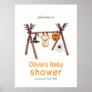 Poster Baby shower d'Halloween Little Boo Bienvenue