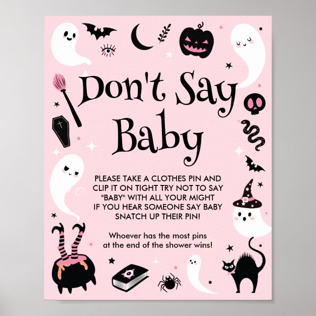Poster Baby shower d'Halloween rose ne pas dire jeu de bé (Devant)