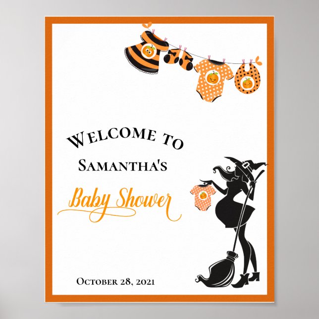Poster Baby shower d'Halloween sorcière de bienvenue (Devant)