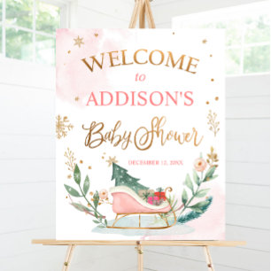 Poster Baby shower d'hiver Bienvenue Sleigh Froid à l'ext