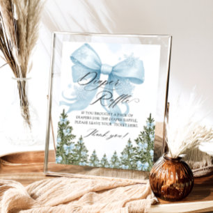 Poster Baby shower d'hiver Bleu Bow Raffin