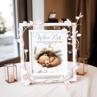 Poster Baby shower d'hiver de l'ours des bois à l'extérie