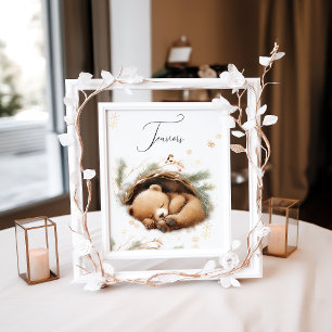Poster Baby shower d'hiver de l'ours des bois à l'extérie