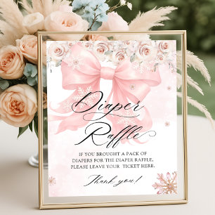 Poster Baby shower d'hiver Pink Bow Raffin de couches