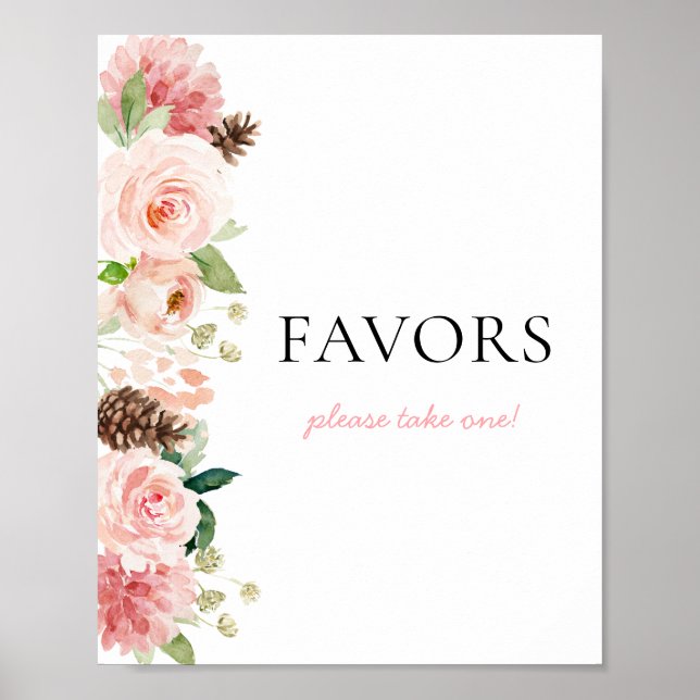 Poster Baby shower d'hiver rose Floral Faveurs (Devant)