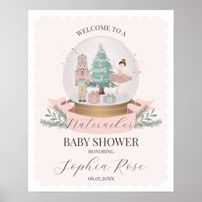 Poster Baby shower d'hiver rose Nutcracker Ballet Bienven (Devant)