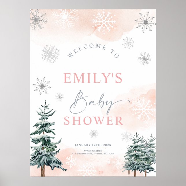 Poster Baby shower d'hiver signe d'accueil pour bébés fil (Devant)