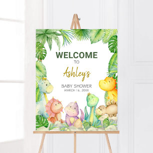 Poster Baby shower Dinosaur Boy de verdure Bienvenue