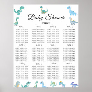 Poster Baby Shower Dinosaure Élégant Blanc